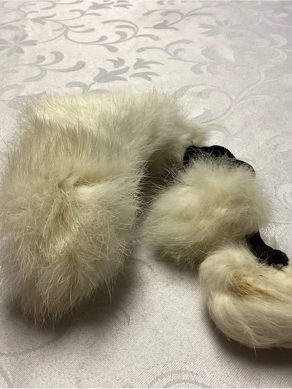 Cream Fur collar. face too 😊😊😊😊with Pom-Pom Accents